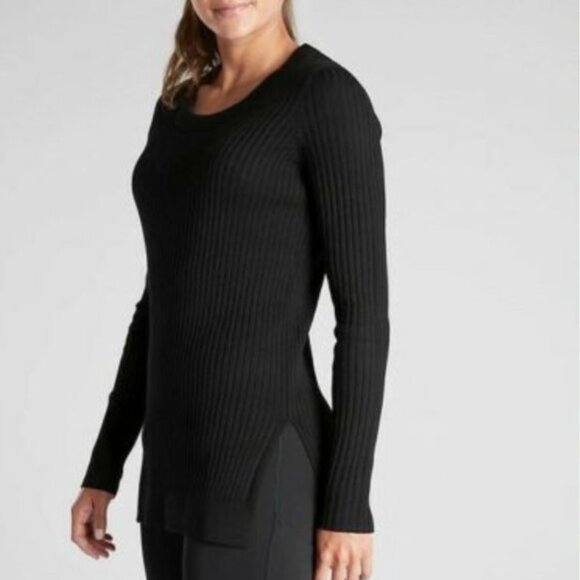 Athleta Lincoln Park Sweater split side Black Large - Picture 1 of 9